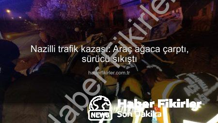Nazilli trafik kazası: Araç ağaca çarptı, sürücü sıkıştı